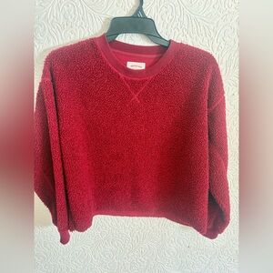 American Eagle Outfitters Red Plush Sherpa Crewneck Sweater